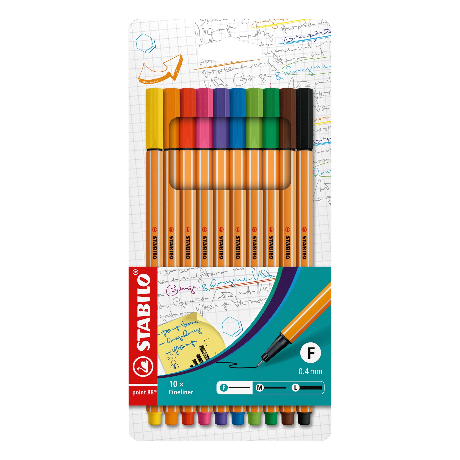 STABILO Fineliner – 10er-Set 0,4 mm – 10 Farben, sortiert