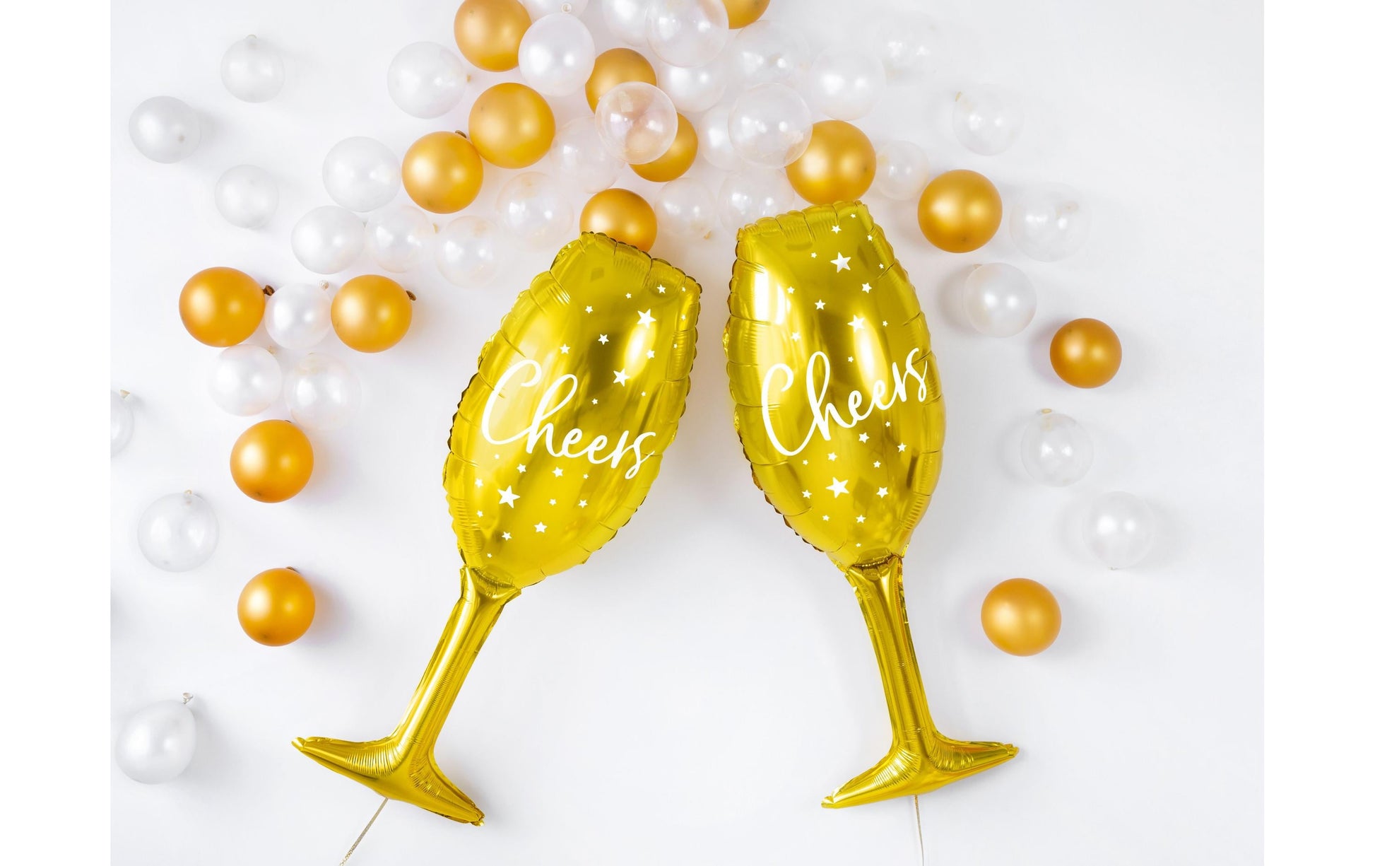 PartyDeco Folienballon Glas – Gold/Weiss – 28 × 80 cm – Folie – 1 Stk