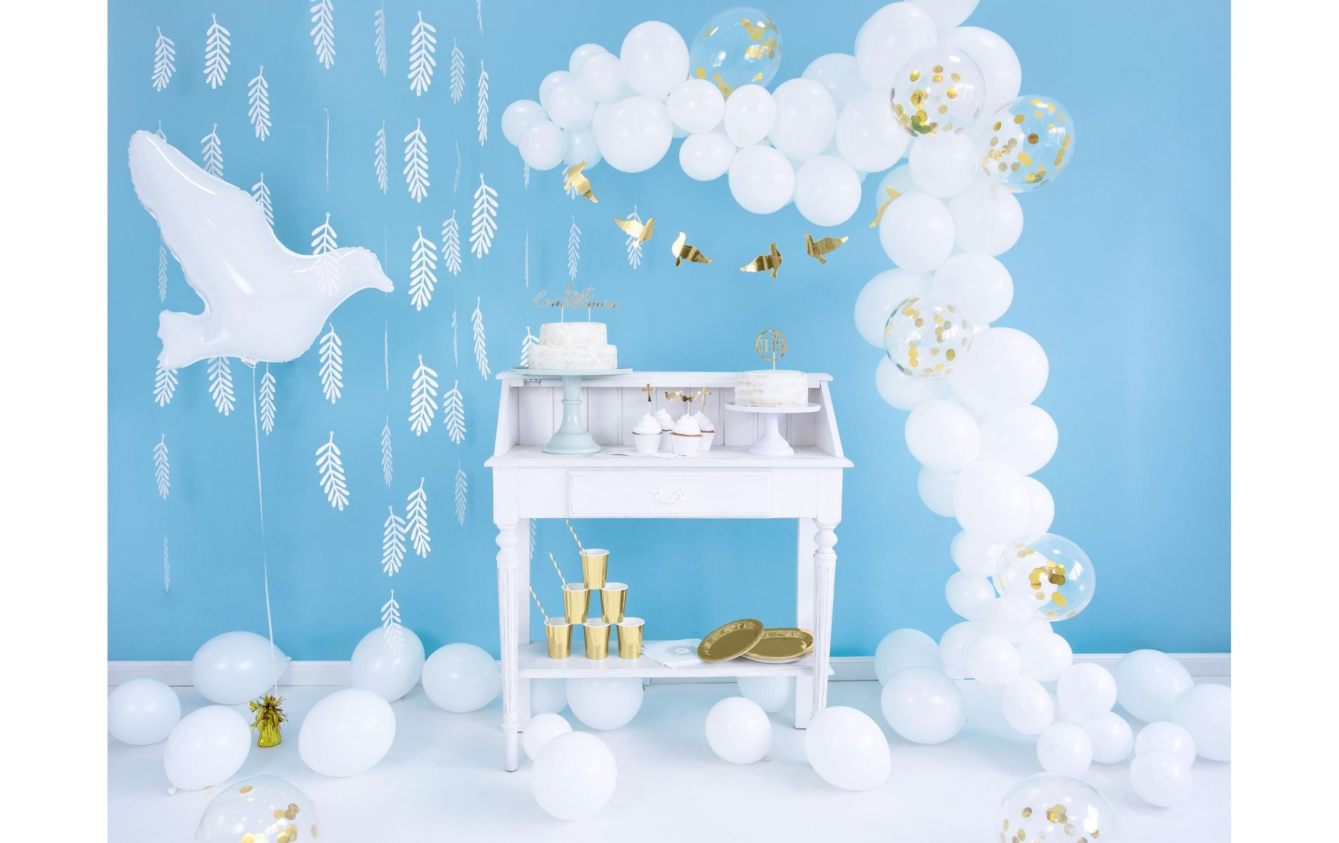 PartyDeco Folienballon Taube – Weiss – 77 × 66 cm – 1 Stk