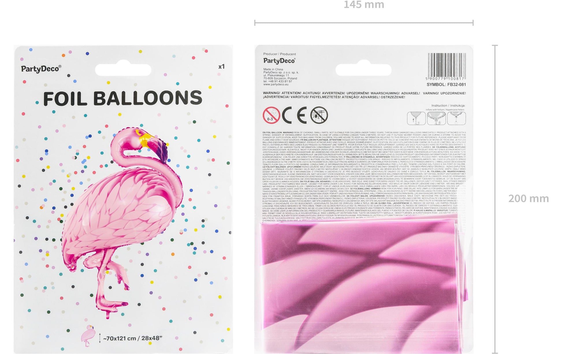 PartyDeco Folienballon Flamingo – Pink – 70 × 95 cm – 1 Stk