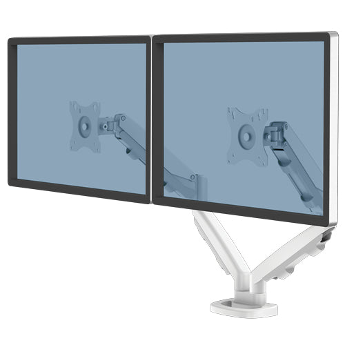 Fellowes Eppa – Monitorarm, Dual, bis 39", VESA 75 × 75/100 × 100 mm, 8 kg, höhenverstellbar, Gasfeder, weiss