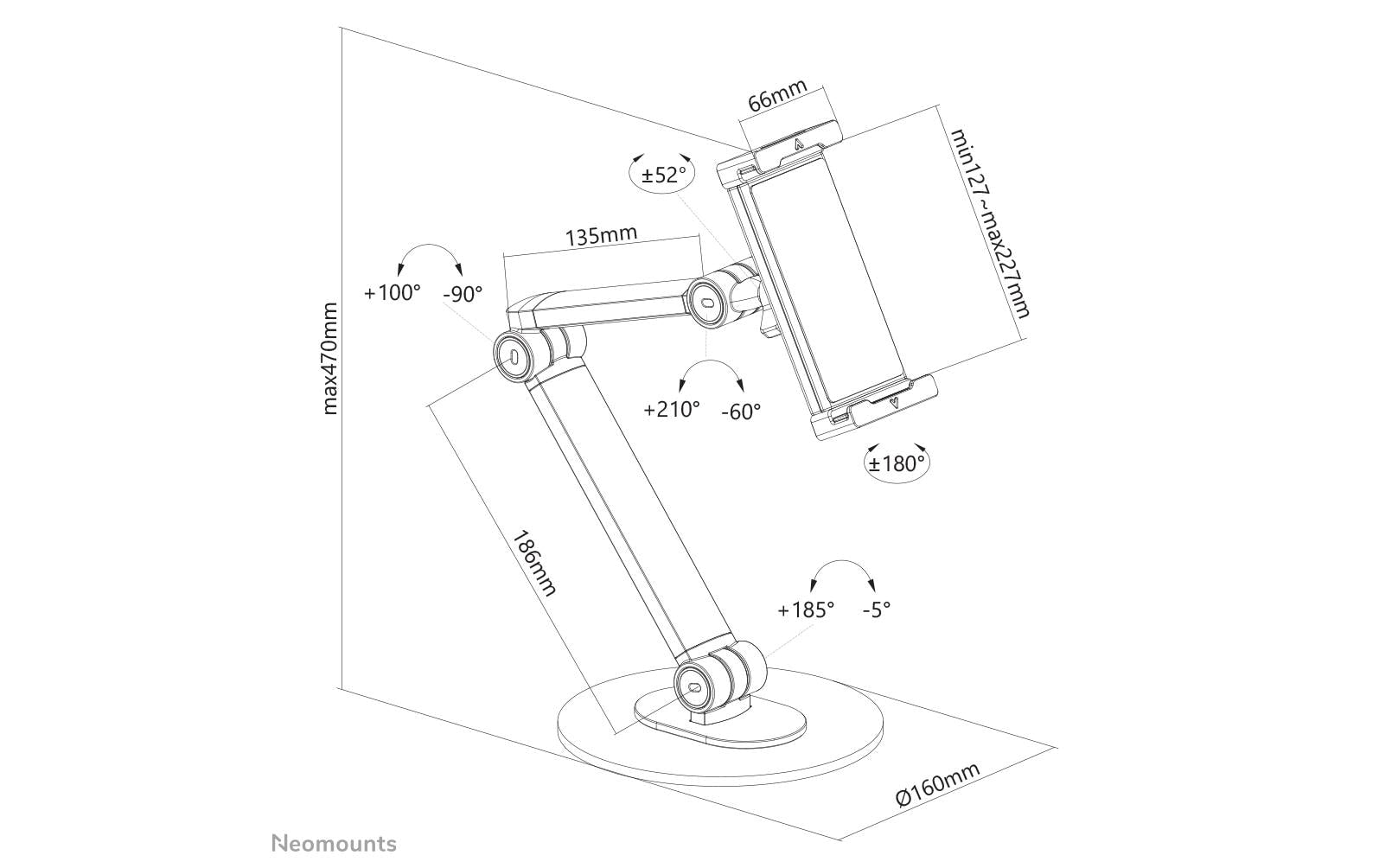 Neomounts Tablet-Ständer – 4,7–12,9″, neigbar, höhenverstellbar – Weiss
