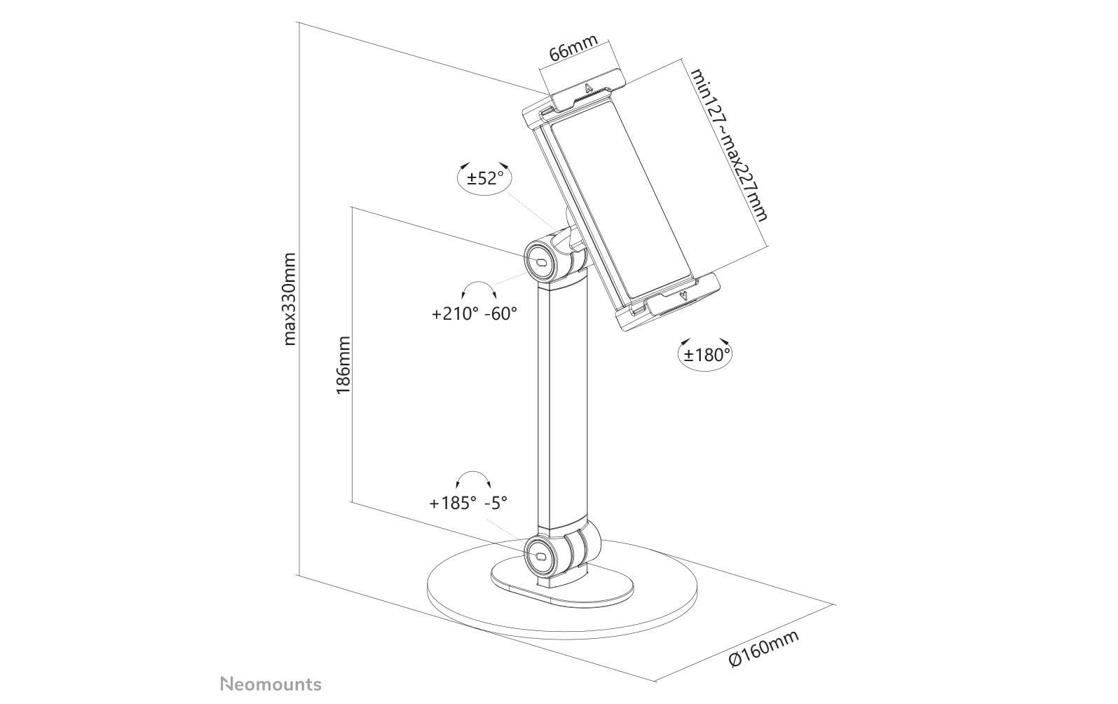 Neomounts Tablet-Ständer – für 4,7–12,9″, drehbar, höhenverstellbar – Weiss
