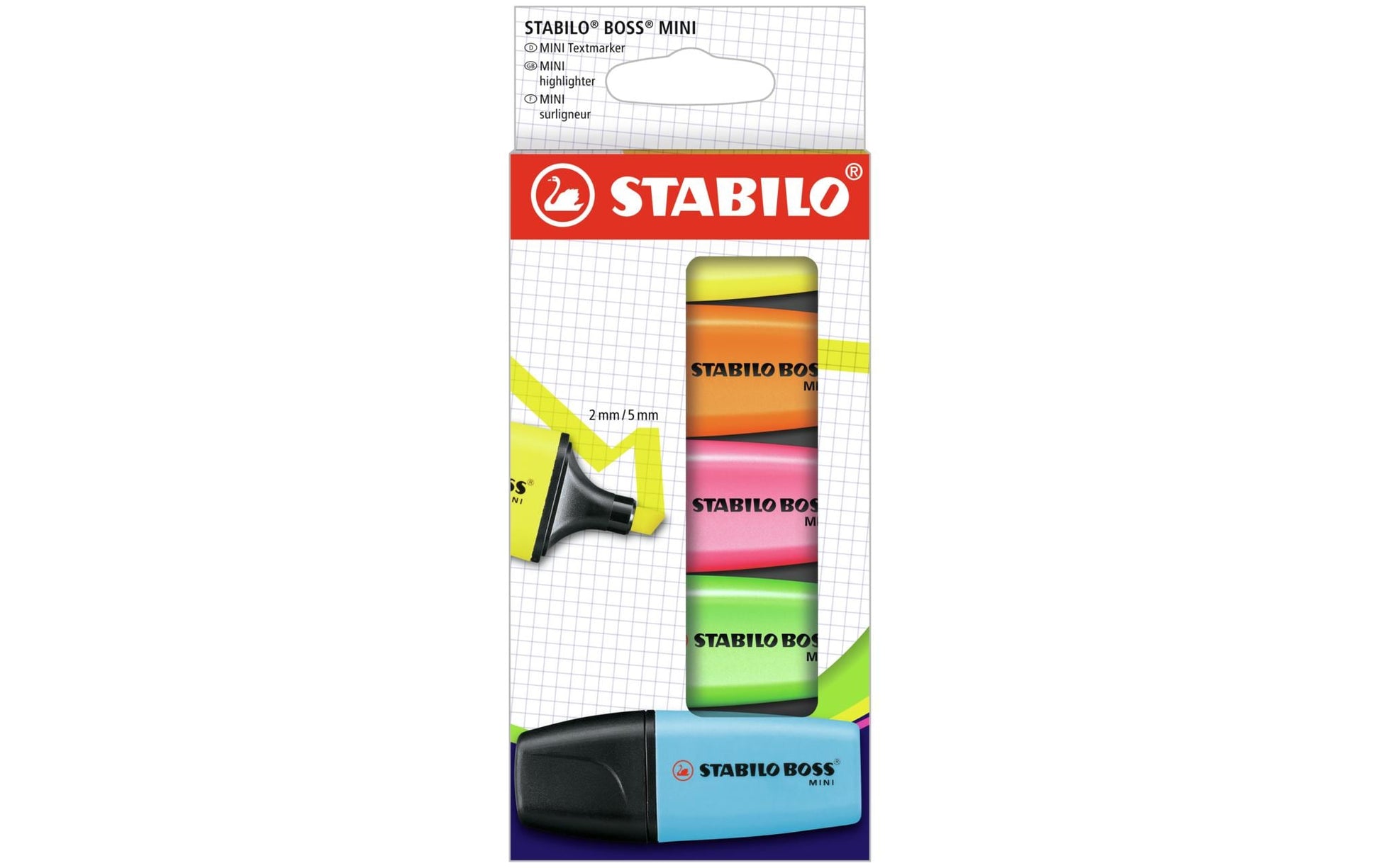 STABILO BOSS MINIpop Textmarker Set 5 Farben – Keilspitze, 2–5 mm