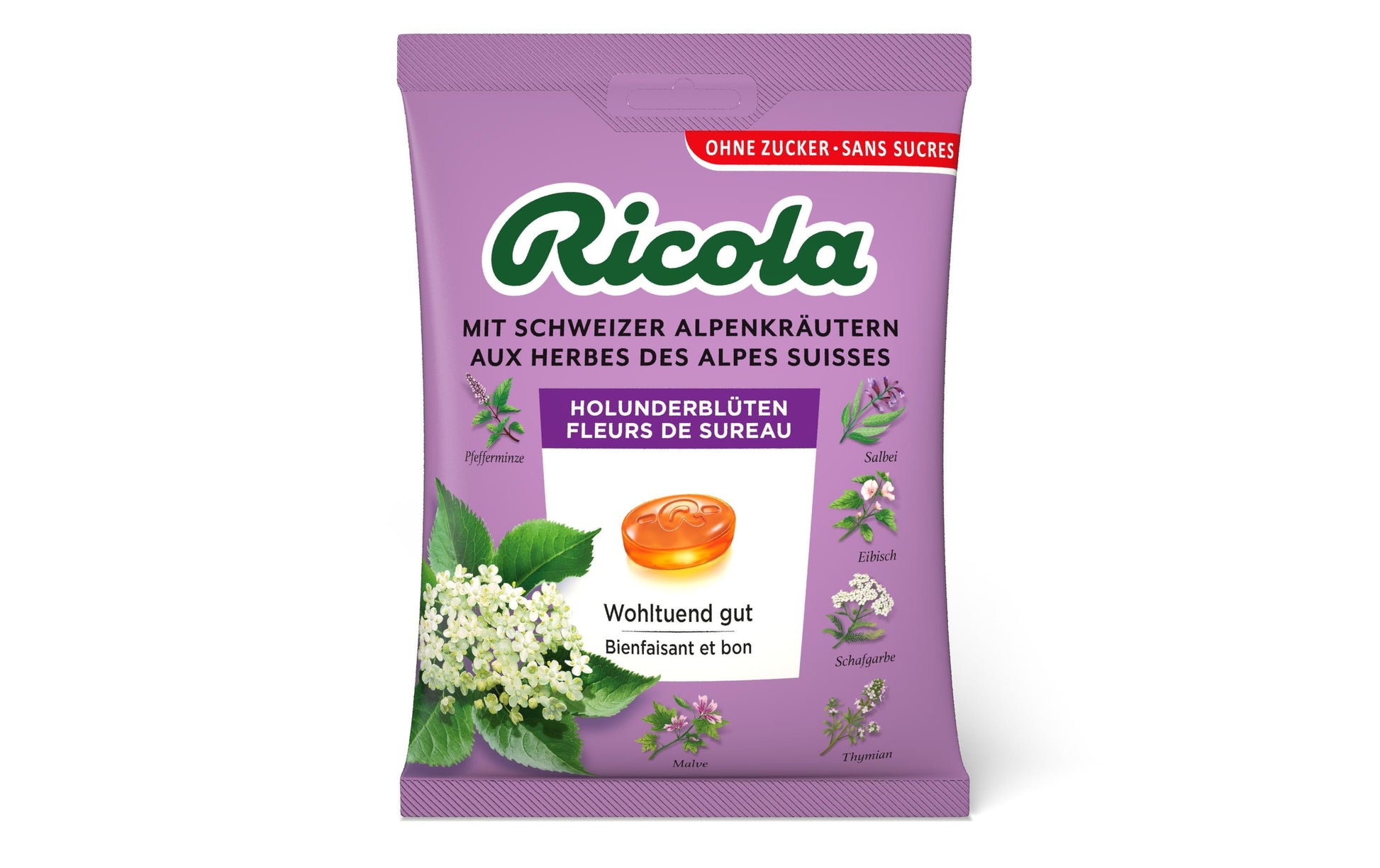 Ricola Lutschbonbons Holunderblüten zuckerfrei glutenfrei – 125 g