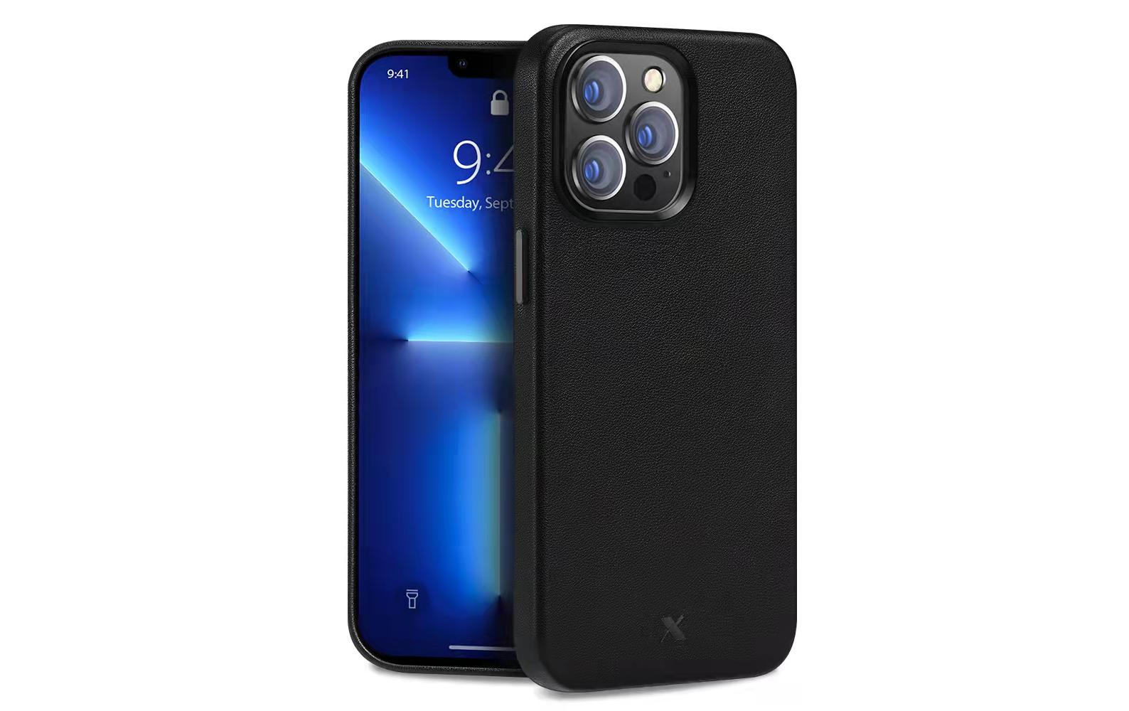 nevox StyleShell PRO Backcover – für Apple iPhone 15 Pro, MagSafe, Leder+Mikrofaser+PC, Schwarz
