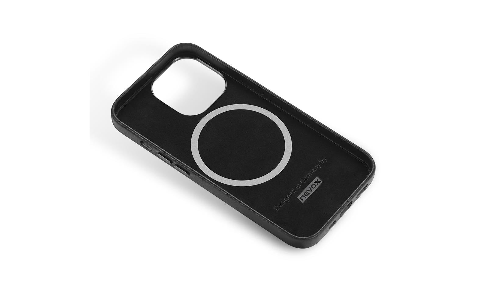 nevox StyleShell PRO Backcover – für Apple iPhone 15 Pro, MagSafe, Leder+Mikrofaser+PC, Schwarz