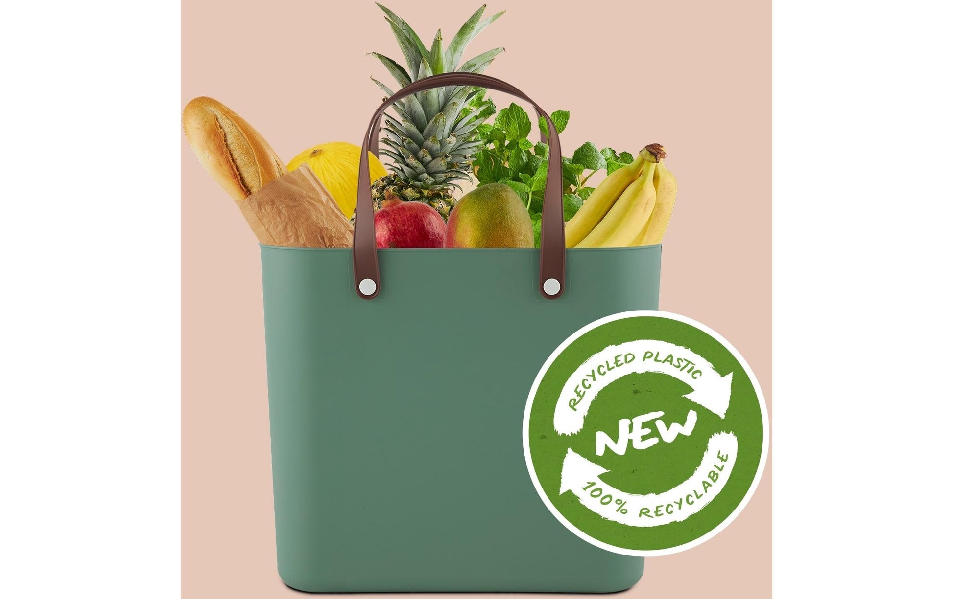 Rotho Einkaufstasche Multibag Style Albula – 25 l – 40 × 43 × 23,5 cm – Kunststoff – Mistelgrün
