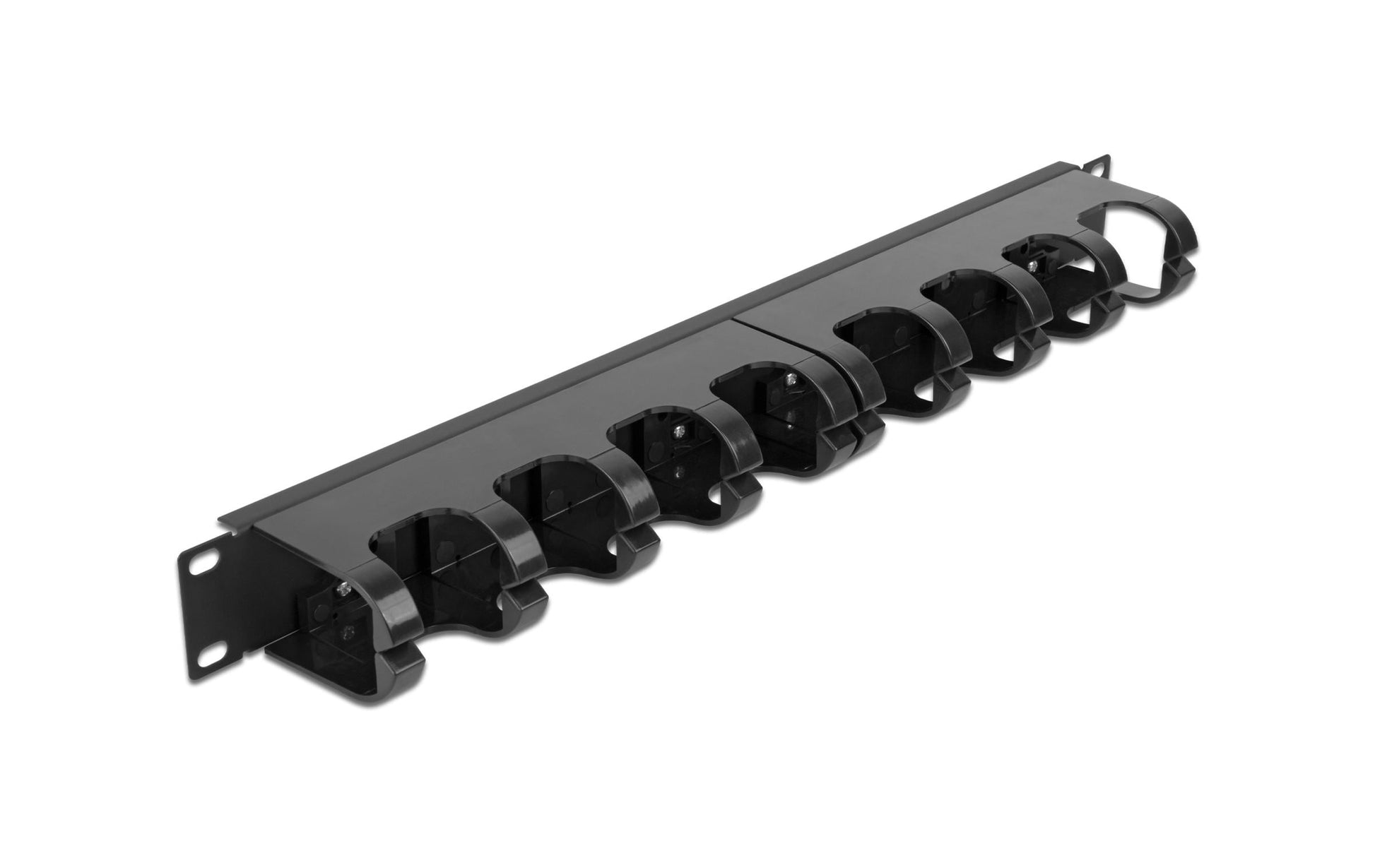 DeLOCK 19" 1U Rangierpanel, 10 geschlossene Kabelführungsbügel, 482×44×10 mm – schwarz