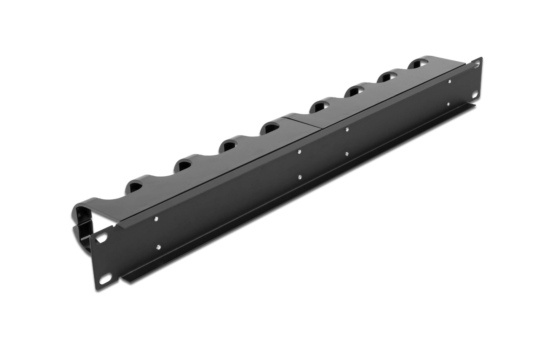 DeLOCK 19" 1U Rangierpanel, 10 geschlossene Kabelführungsbügel, 482×44×10 mm – schwarz