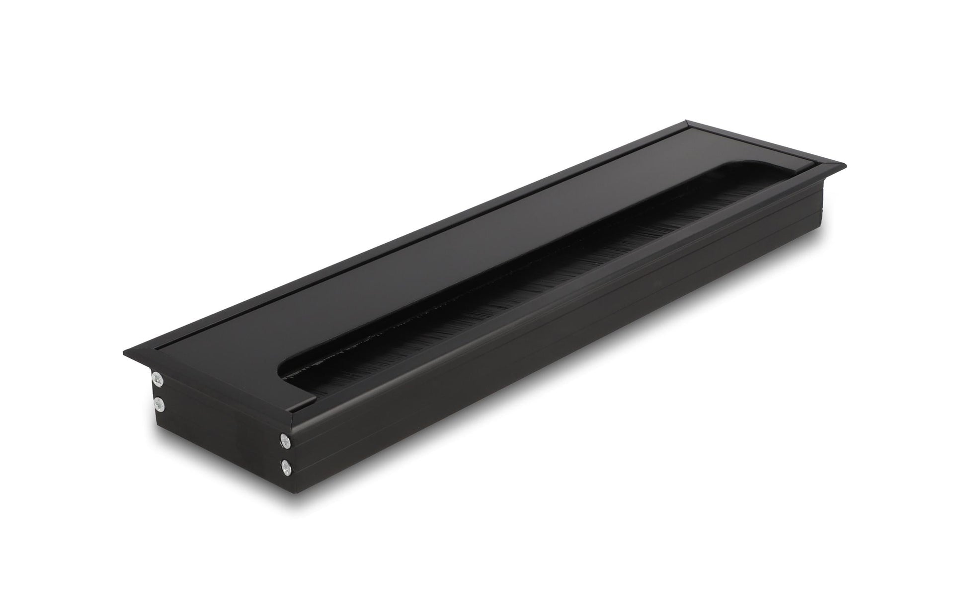 DeLOCK Kabeldurchführung für Tischeinbau mit Bürste, Aluminium, schwarz, 300×80×28 mm