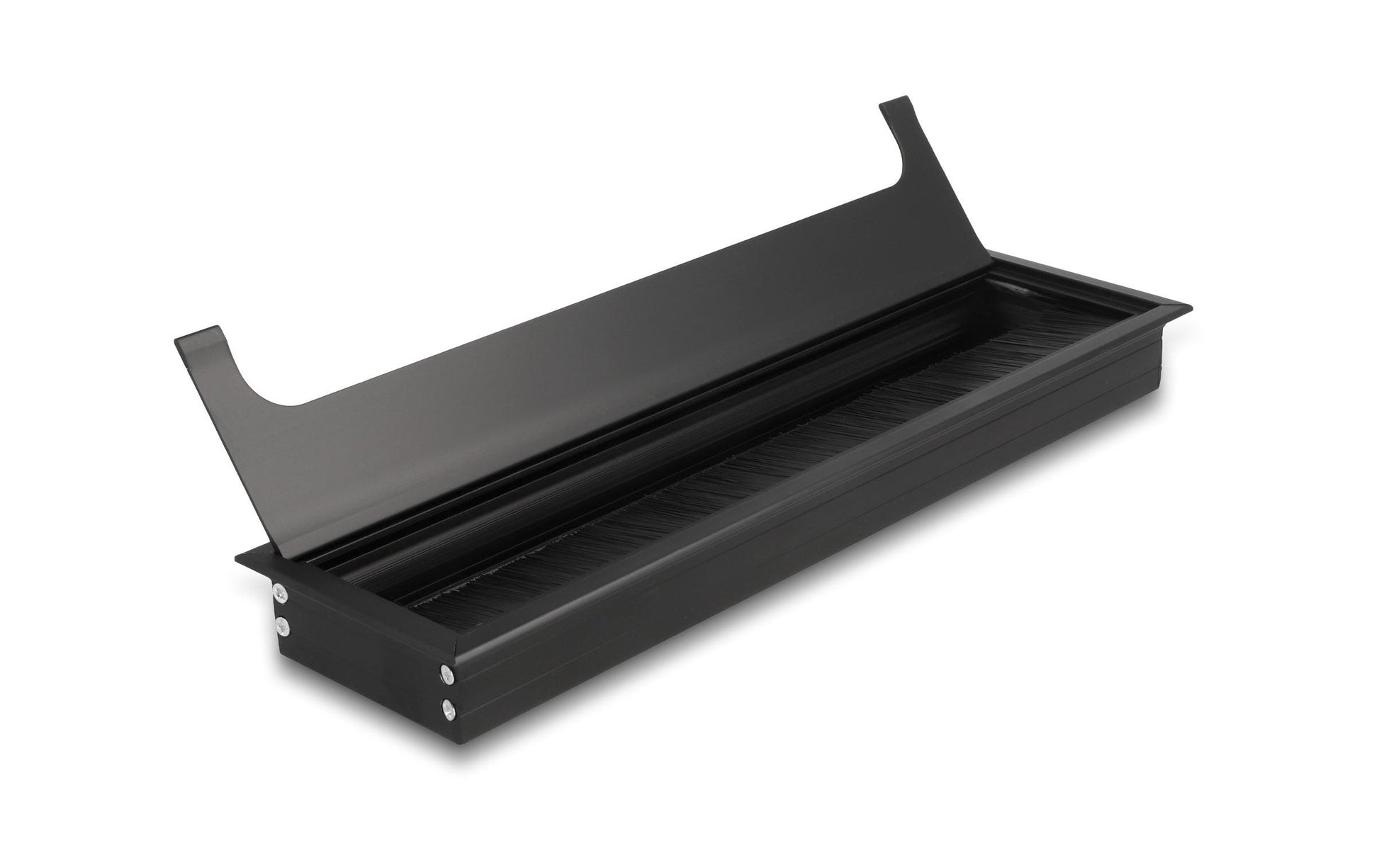 DeLOCK Kabeldurchführung für Tischeinbau mit Bürste, Aluminium, schwarz, 300×80×28 mm