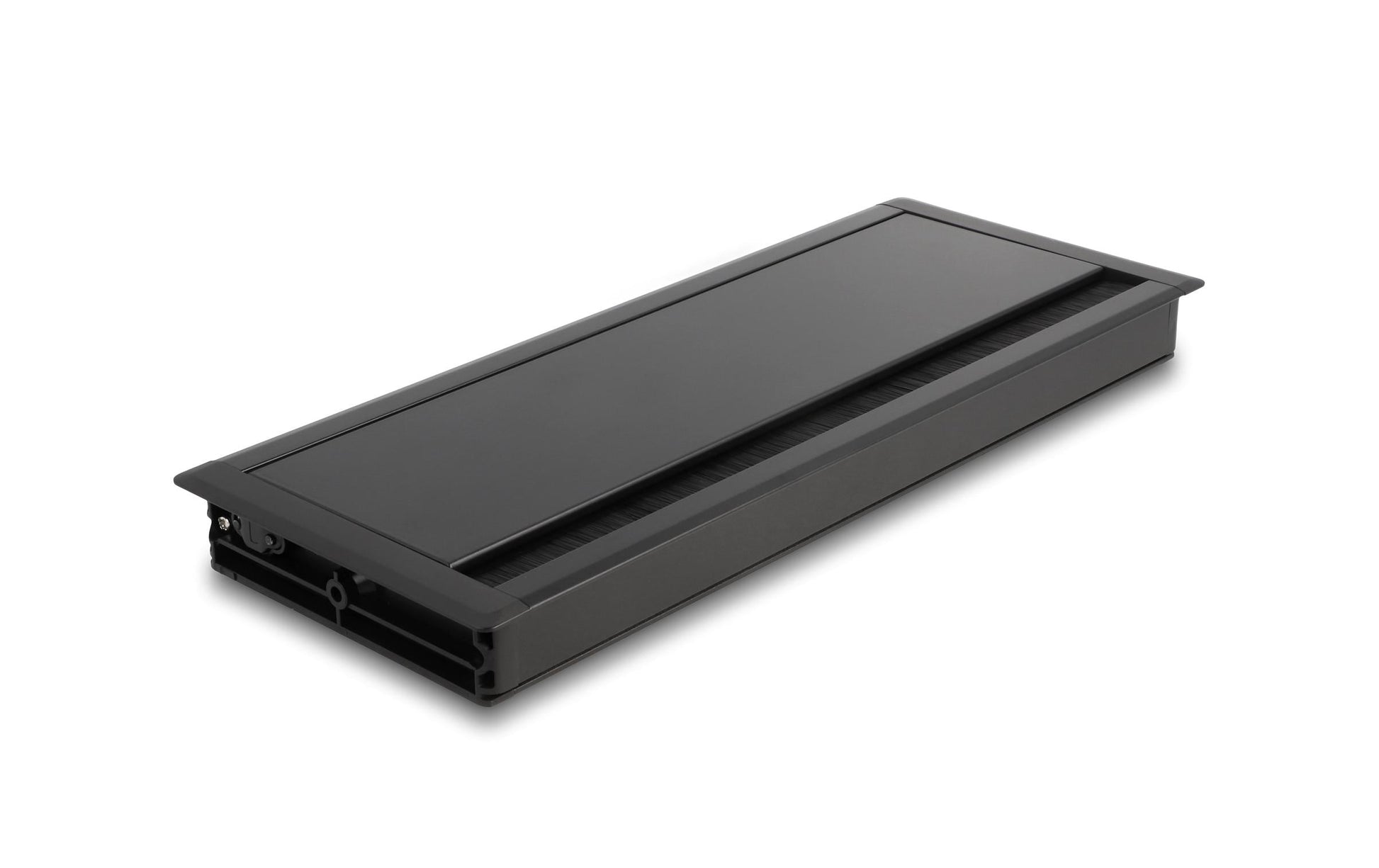 DeLOCK Kabeldurchführung für Tischeinbau, 300 × 120 × 28 mm, Aluminium, schwarz, mit Bürste, Montageset