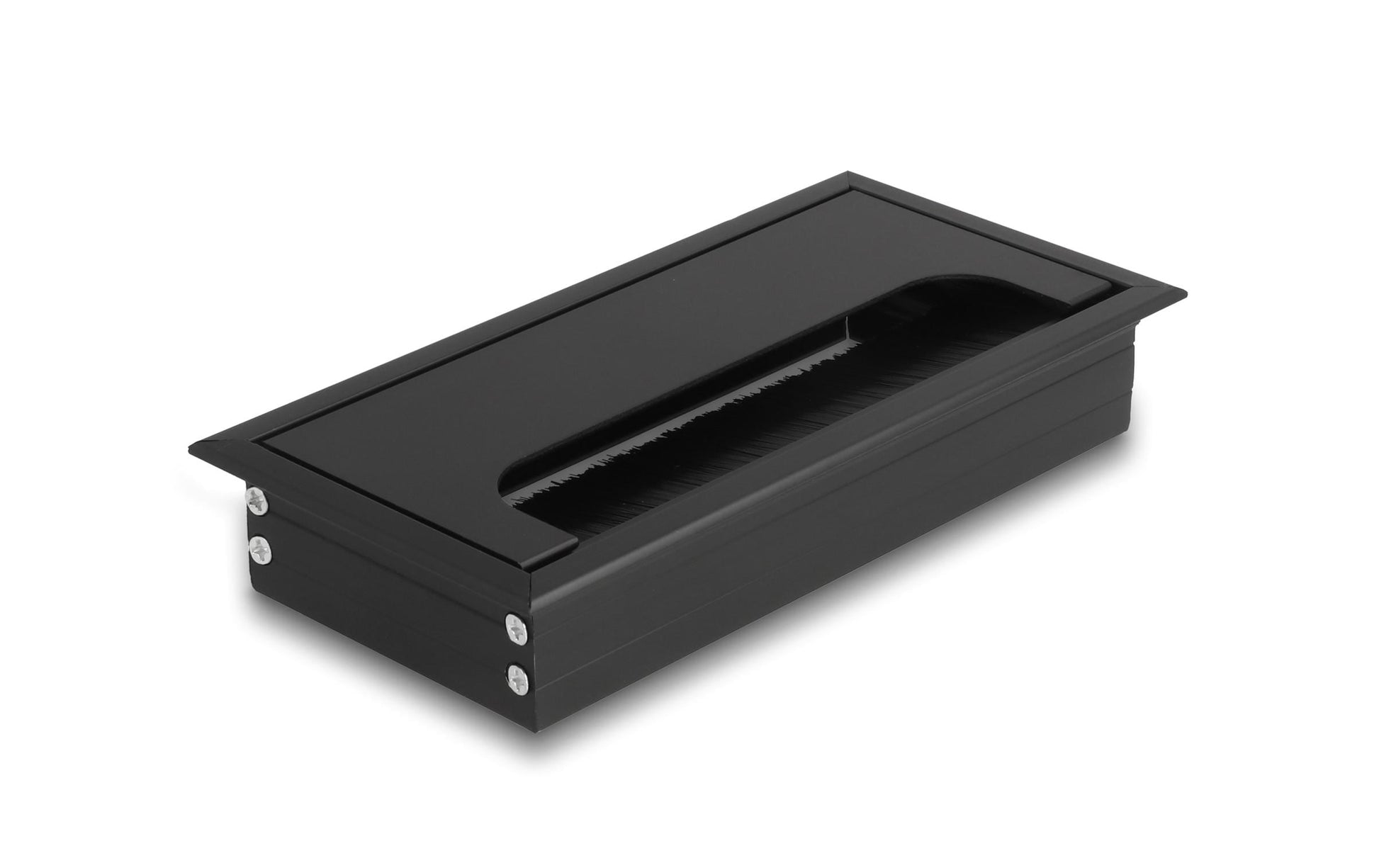 DeLOCK Kabeldurchführung für Tischeinbau, mit Bürste, 160 × 80 × 28 mm, Aluminium, schwarz, 1 Stück