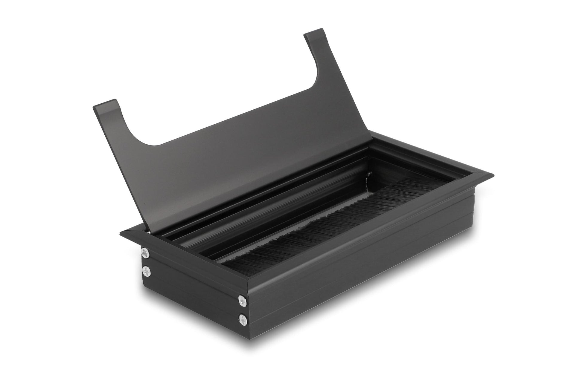 DeLOCK Kabeldurchführung für Tischeinbau, mit Bürste, 160 × 80 × 28 mm, Aluminium, schwarz, 1 Stück