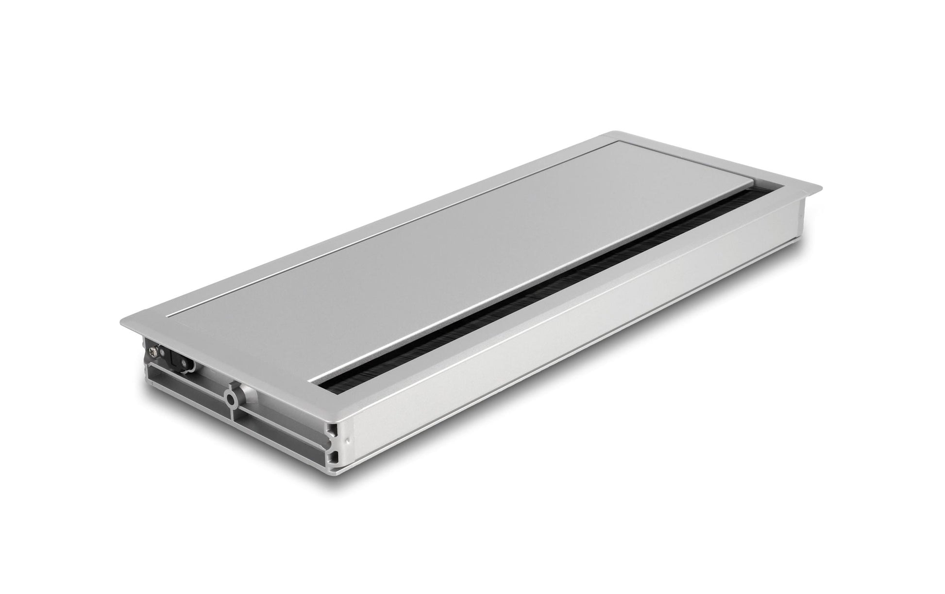 DeLOCK Kabeldurchführung – 120 × 300 × 28 mm, mit Bürste, Silber, Aluminium