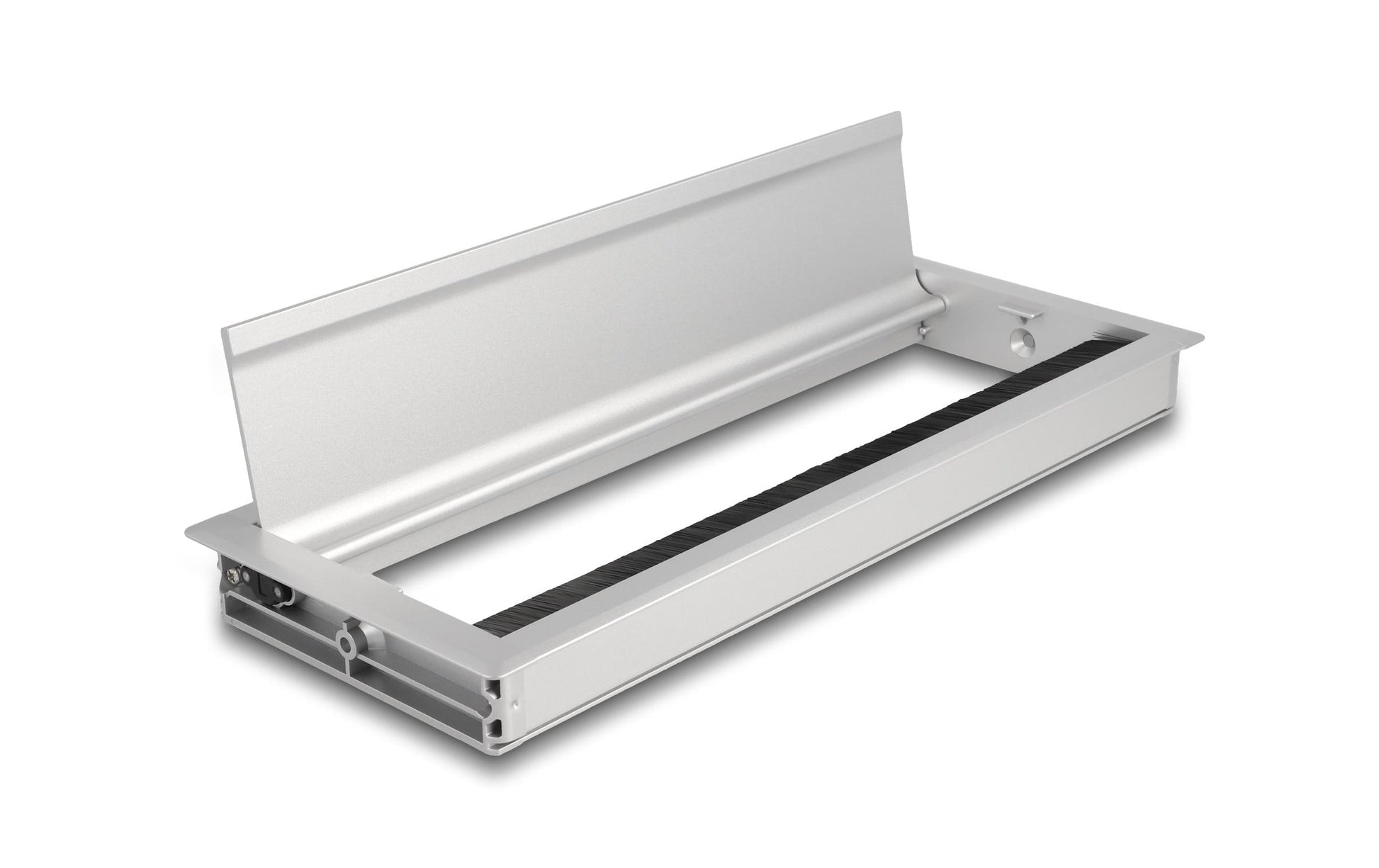 DeLOCK Kabeldurchführung – 120 × 300 × 28 mm, mit Bürste, Silber, Aluminium