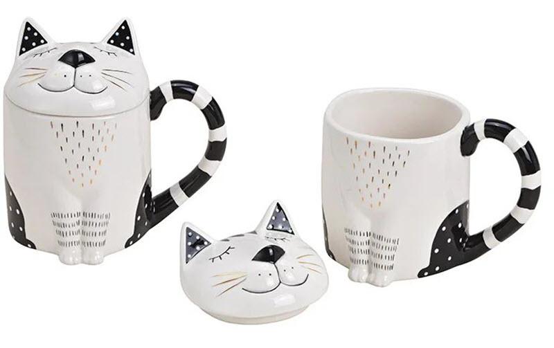 G. Wurm Tasse – 300 ml, Ø 14 cm, H 10 cm, Keramik, Weiss/Schwarz, mit Deckel