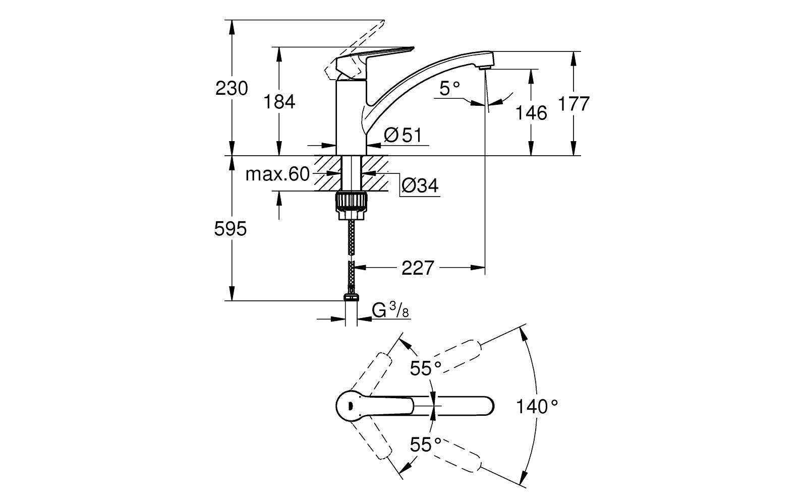 GROHE Einhebelmischer Start – Messing, Standmontage, Chrom