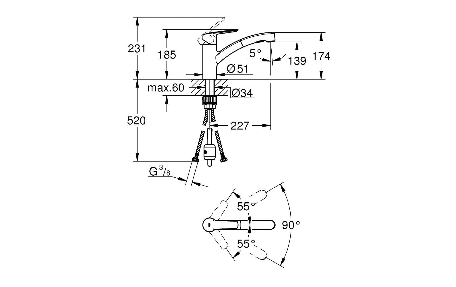 GROHE Start Badebatterie – Einhebelmischer, Messing, Standmontage, Chrom