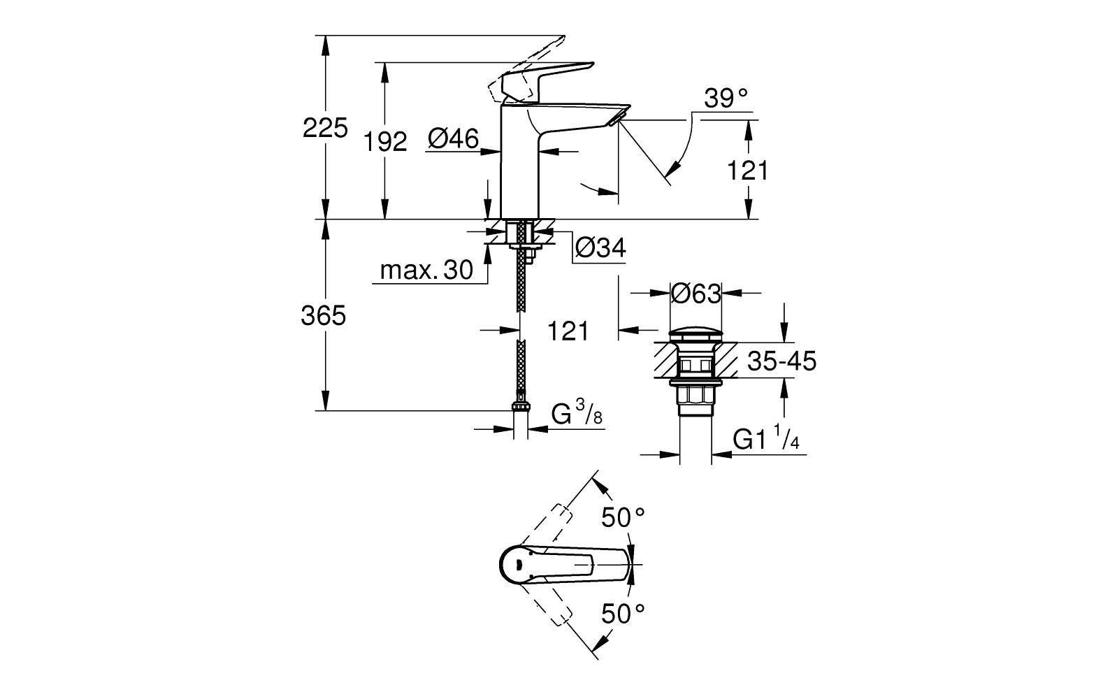 GROHE Badebatterie (Unterputz) Start – Einhebelmischer, Messing, Chrom