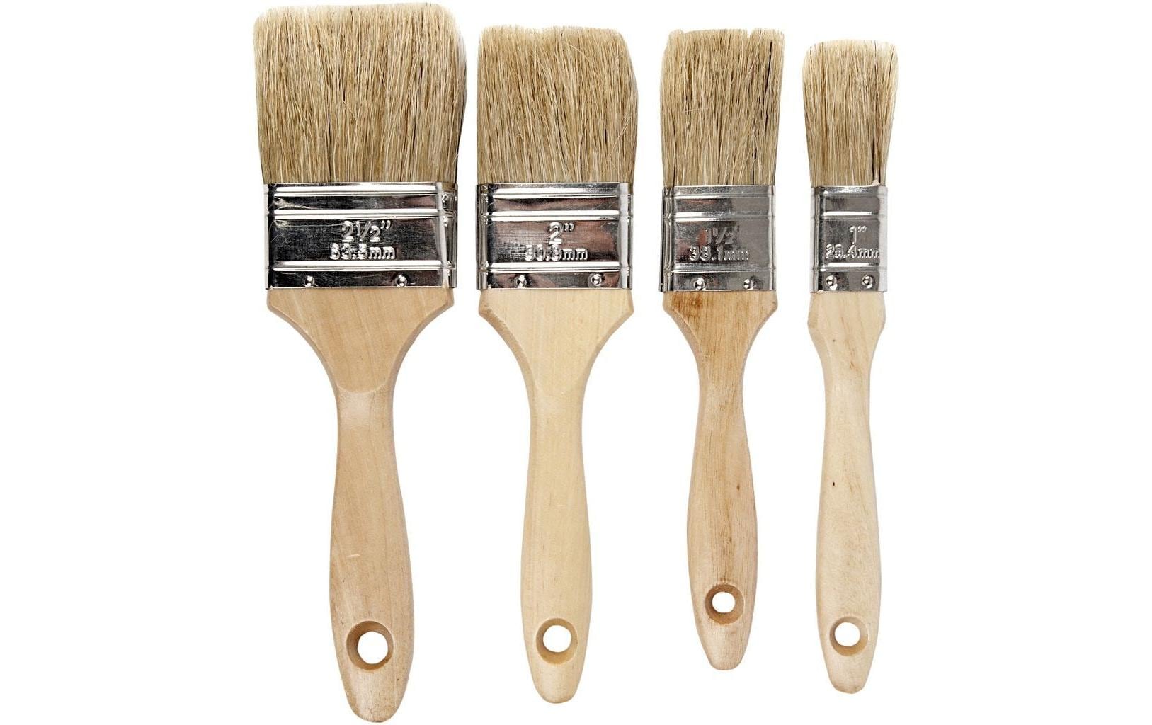 Creativ Company Pinsel-Set – sortiert, Schweineborsten, Holzgriff, 4er-Set