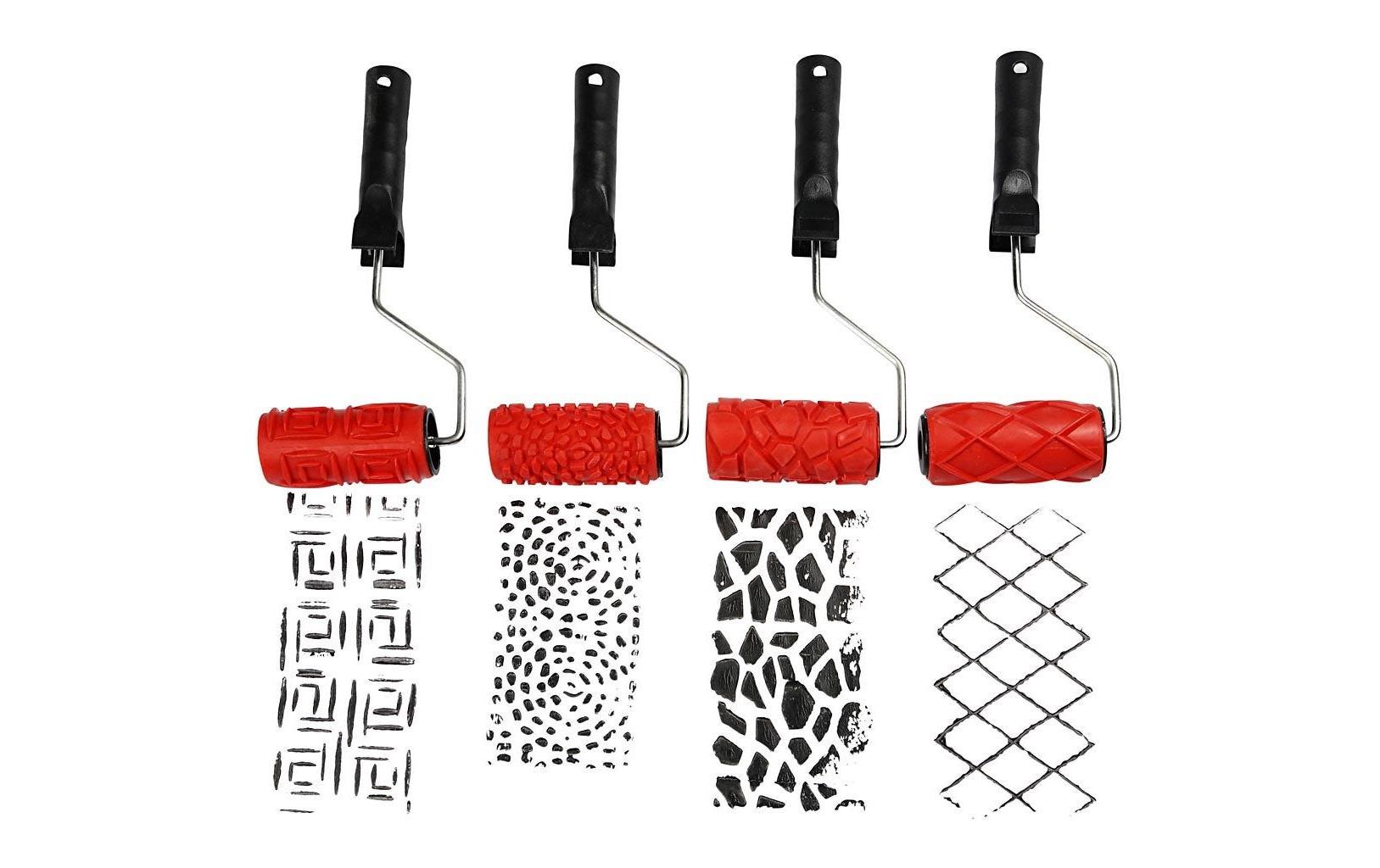 Creativ Company Farbwalzenset – Gummi, Breite 100 mm, Schwarz, Rot, 4er-Set