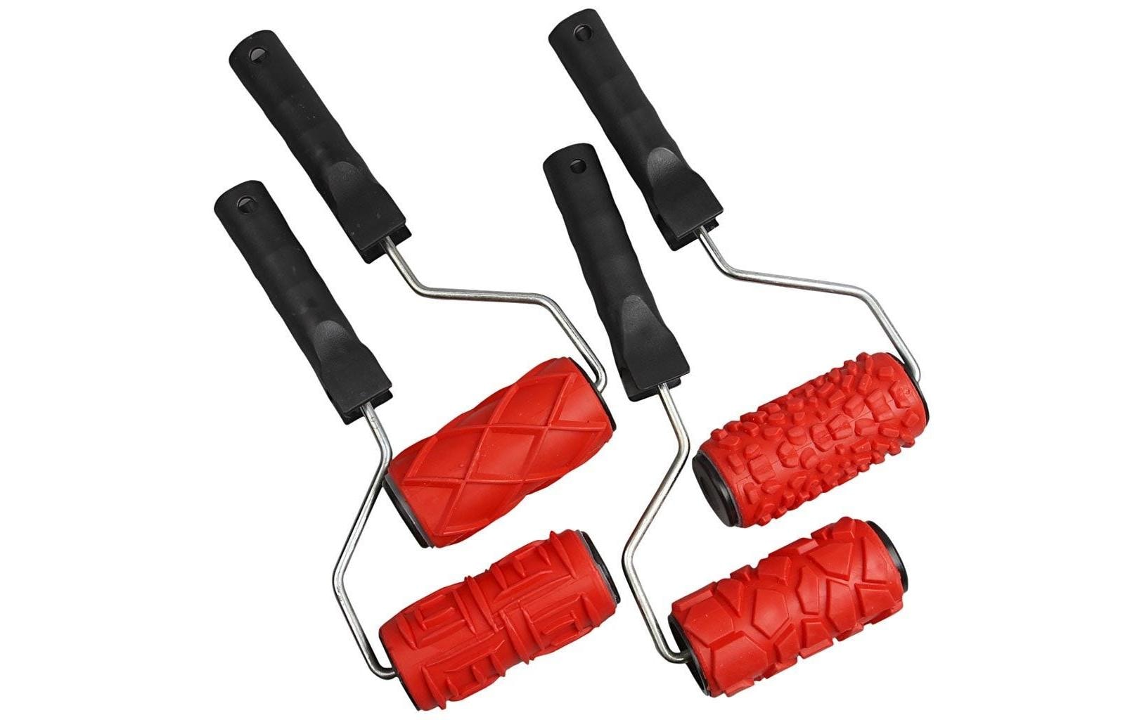 Creativ Company Farbwalzenset – Gummi, Breite 100 mm, Schwarz, Rot, 4er-Set