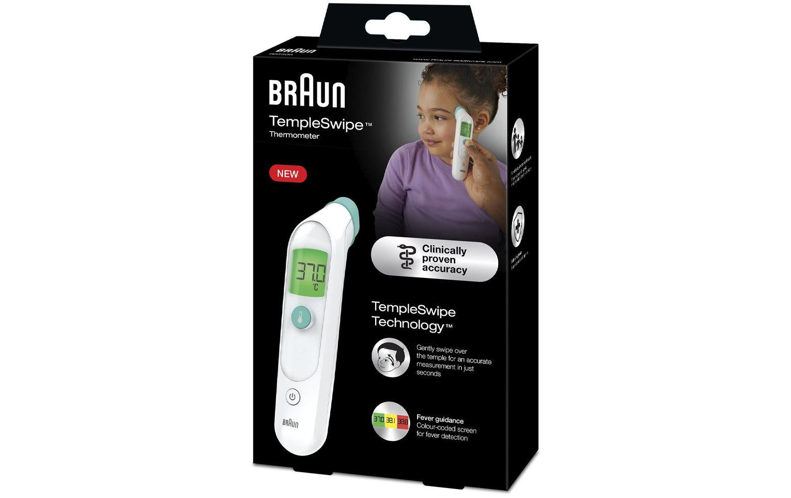 Braun Fieberthermometer TempleSwipe BST200WE – Stirn, kontaktlos, für Babys