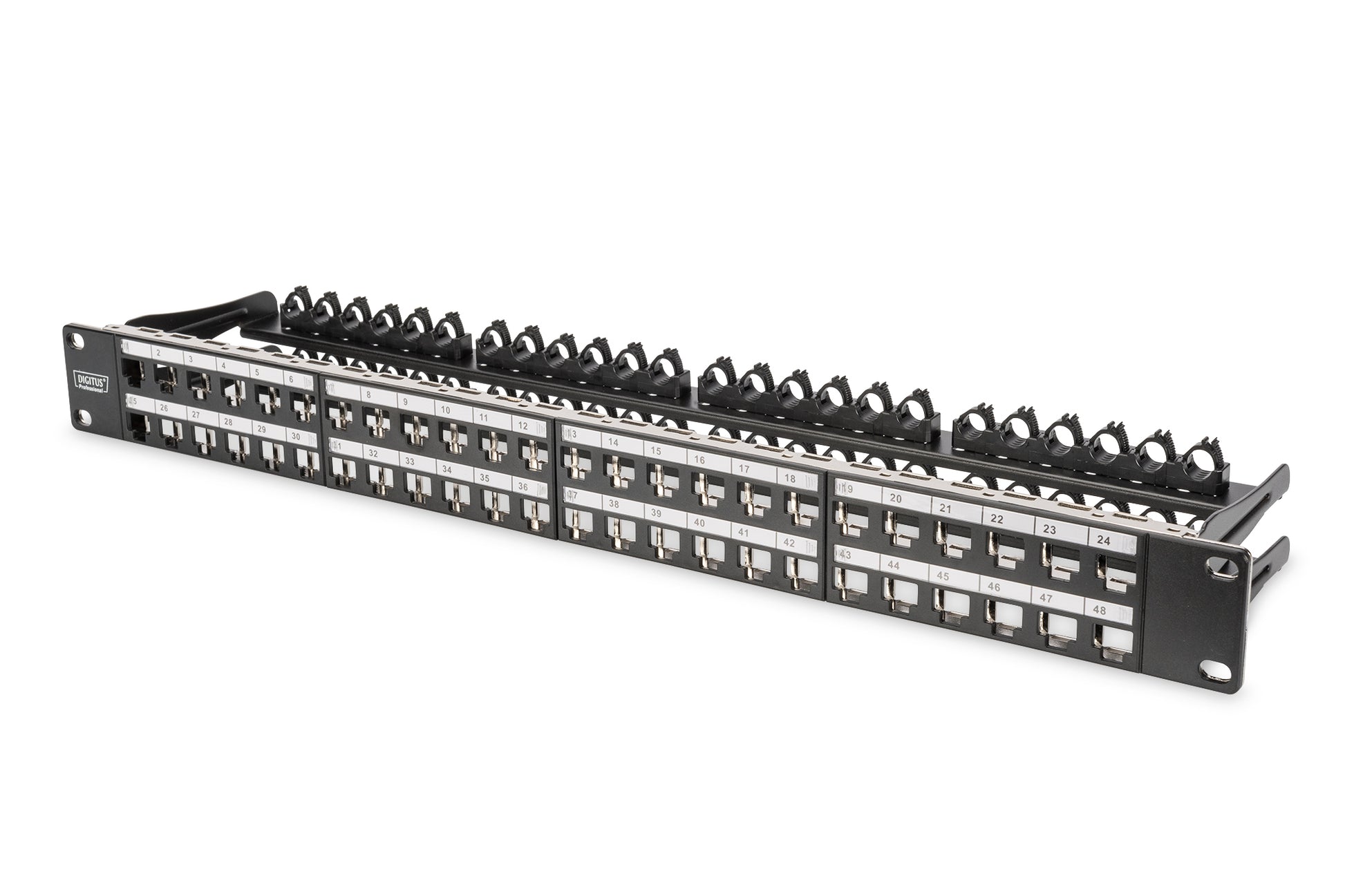 Digitus Patchpanel – modulares High-Density, 48× RJ-45, Cat6a, geschirmt, 1U, Schwarz