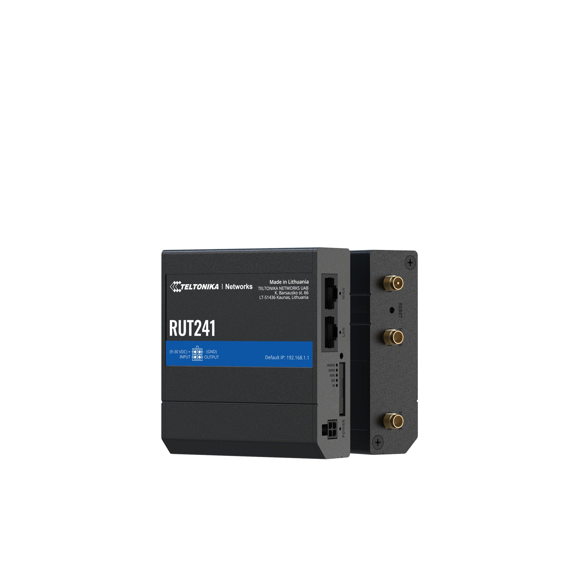 Teltonika RUT241 WLAN-Router – 4G LTE (Kat 4), Wi-Fi 4 (802.11n), 2× 10/100 Mbit/s, DIN-Schiene, RMS, schwarz
