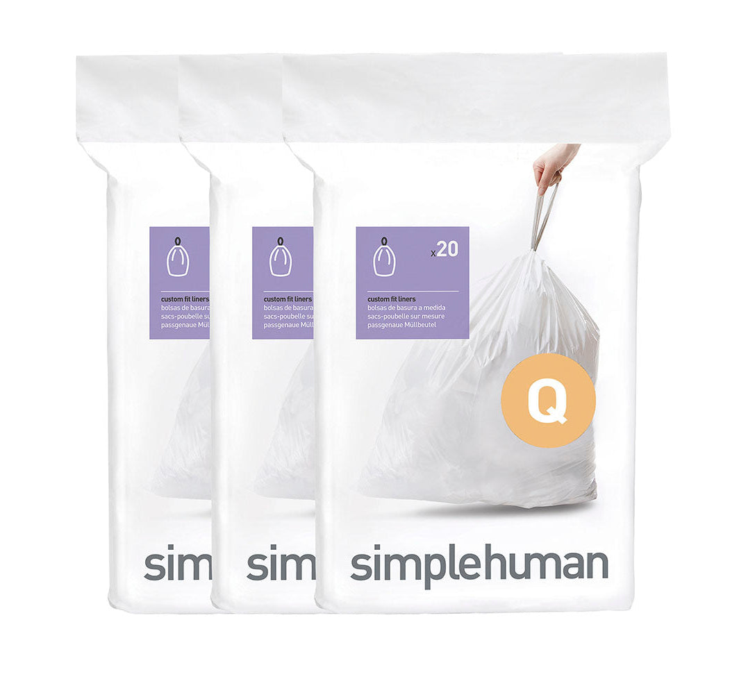 simplehuman Kehrichtsack für Code Q – 65 l, mit Zugband, Kunststoff, weiss, 828 × 637 mm, 60 Stk