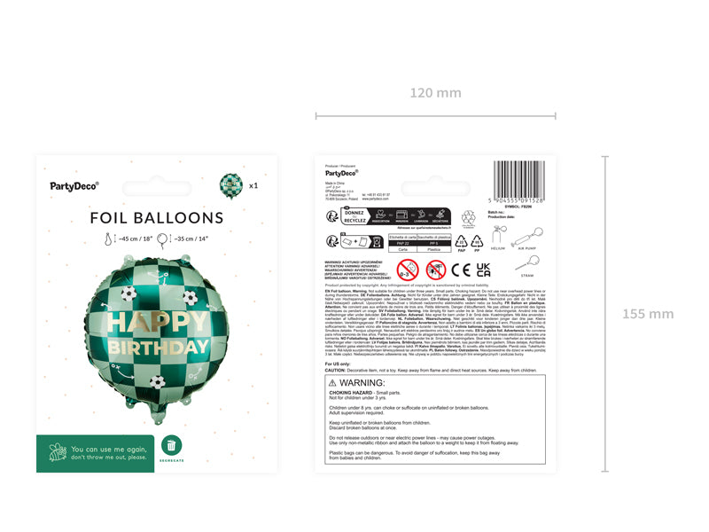 PartyDeco Folienballon Geburtstag – Mehrfarbig – 35 × 35 cm – Folie – 1 Stk