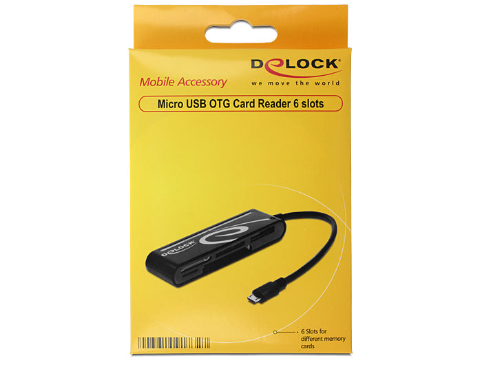 DeLOCK 91732 – Kartenleser (Micro-USB OTG, USB 2.0) – für SD/microSD/CF/MMC/MS – Kabellänge 0,155 m – Schwarz