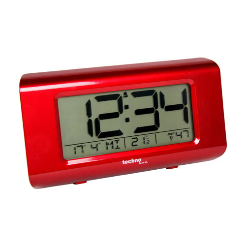 Technoline Digitalwecker – Funk, Schlummerfunktion, Thermometer, 14,5 × 7,2 × 3,8 cm, Rot