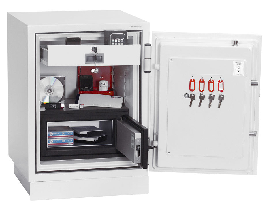 Phoenix Safe Co. Feuerschutzbox DATACOMBI DS2501E – Elektronikschloss – 63 l – Feuerschutz 90 min – Weiss