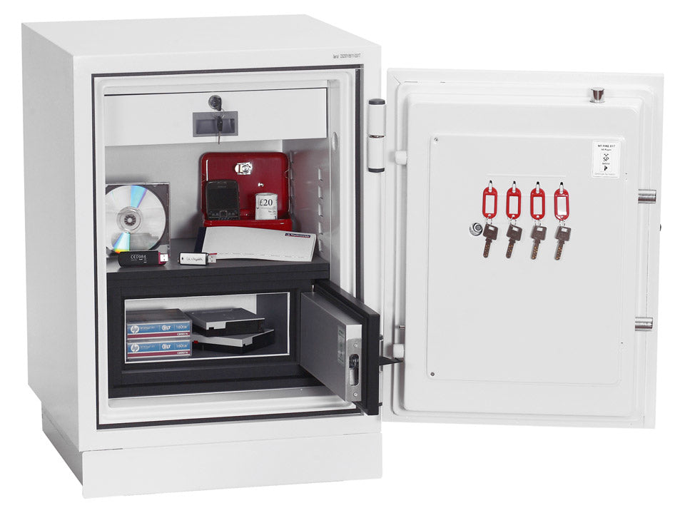 Phoenix Safe Co. Feuerschutzbox DATACOMBI DS2501E – Elektronikschloss – 63 l – Feuerschutz 90 min – Weiss