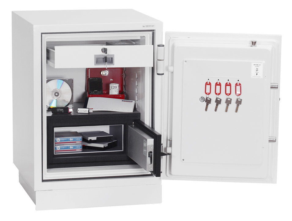 Phoenix Safe Co. Feuerschutzbox DATACOMBI DS2501E – Elektronikschloss – 63 l – Feuerschutz 90 min – Weiss