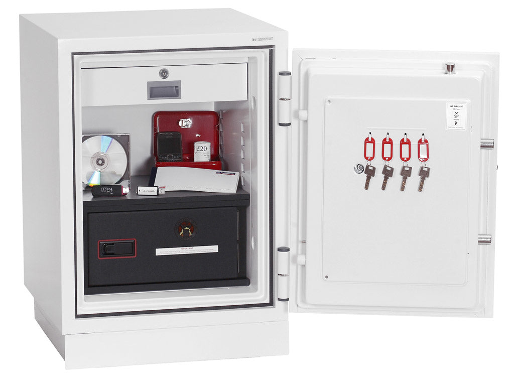 Phoenix Safe Co. Feuerschutzbox DATACOMBI DS2501E – Elektronikschloss – 63 l – Feuerschutz 90 min – Weiss