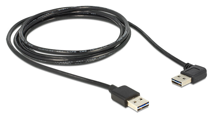 DeLOCK USB-A auf USB-A Kabel – USB 2.0 (480 Mbit/s) – 5 m – Abgewinkelt, Goldstecker – Schwarz