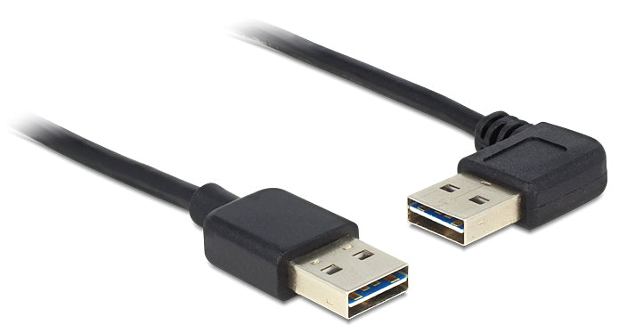 DeLOCK USB-A auf USB-A Kabel – USB 2.0 (480 Mbit/s) – 5 m – Abgewinkelt, Goldstecker – Schwarz