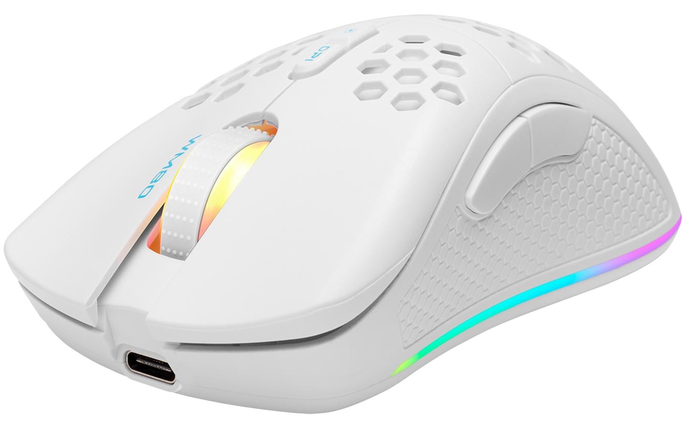 Deltaco Gaming WM80 – Gaming-Maus – Kabellos (Bluetooth/2,4 GHz), 6400 DPI, RGB-Beleuchtung, Rechtshänder, Weiss