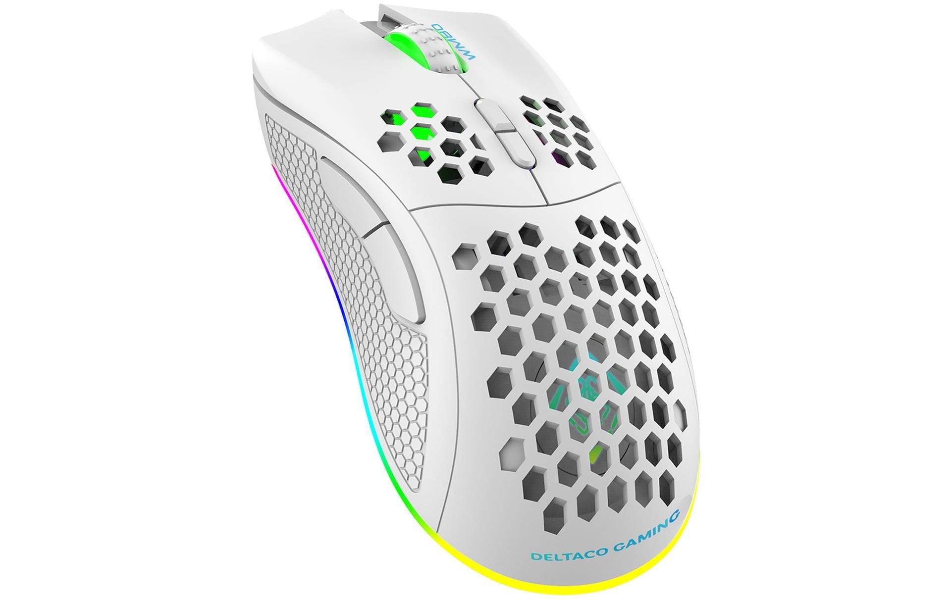 Deltaco Gaming WM80 – Gaming-Maus – Kabellos (Bluetooth/2,4 GHz), 6400 DPI, RGB-Beleuchtung, Rechtshänder, Weiss