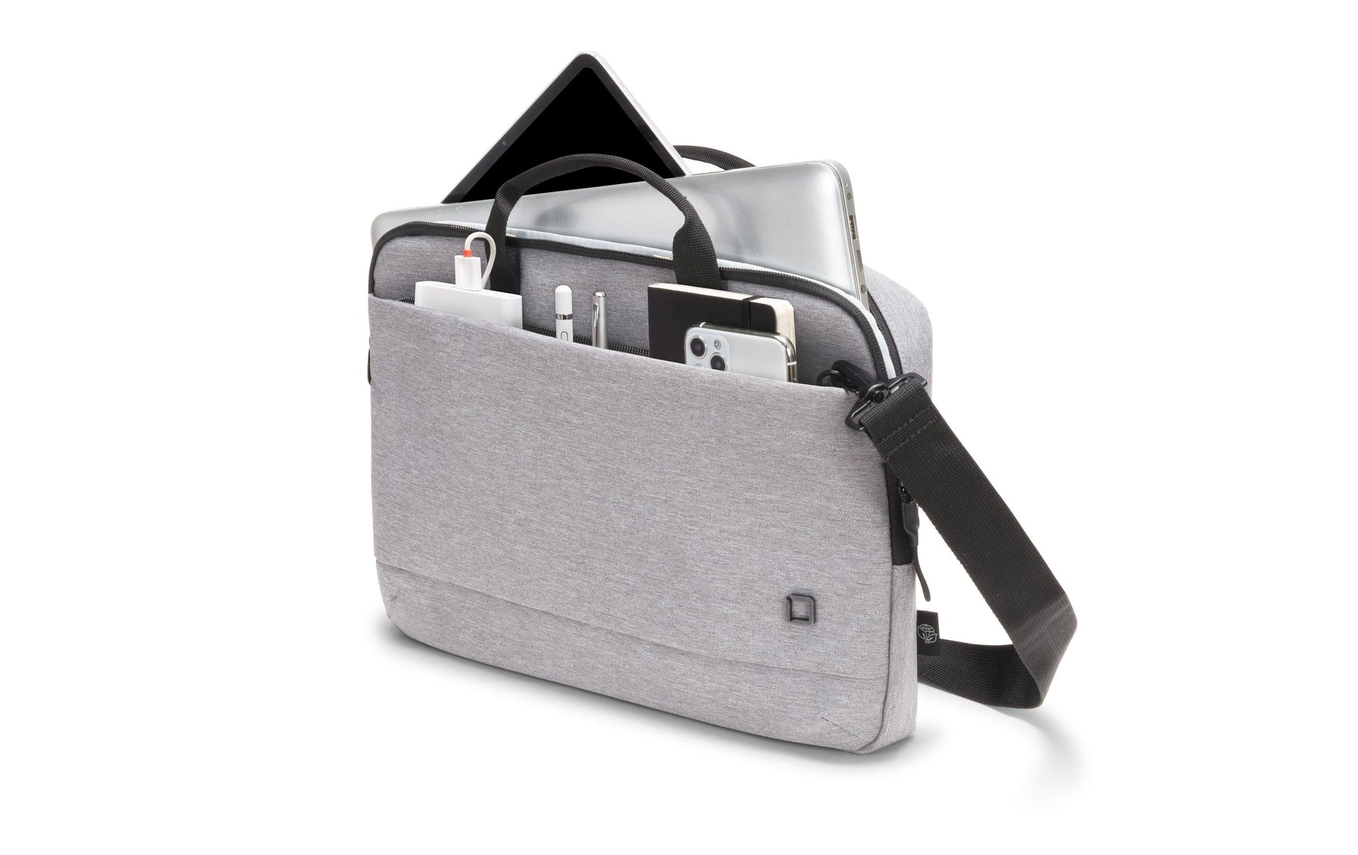 DICOTA Notebook-Tasche bis 15,6" – aus recyceltem PET, mit Schultergurt – Hellgrau