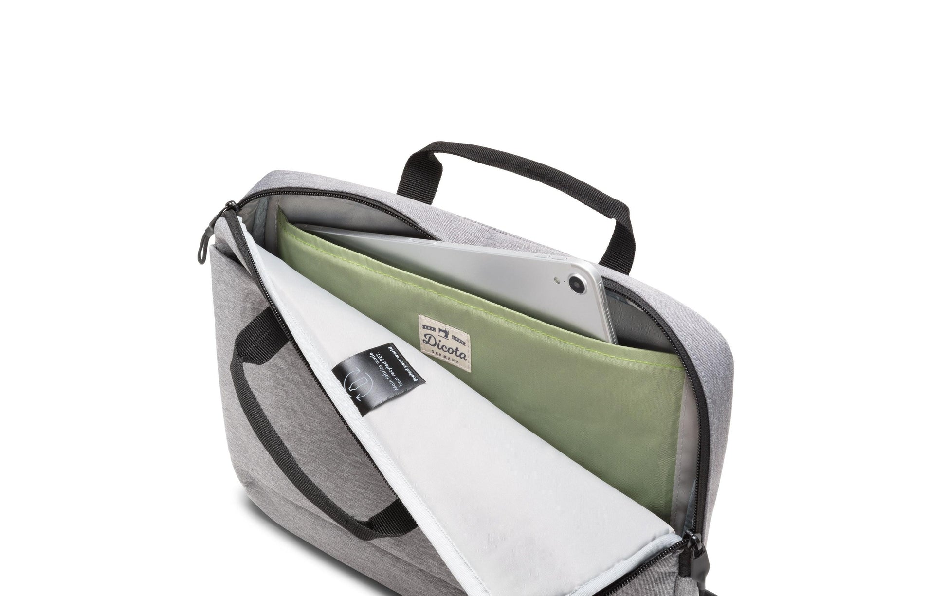 DICOTA Notebook-Tasche bis 15,6" – aus recyceltem PET, mit Schultergurt – Hellgrau