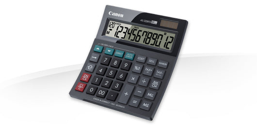 Canon Taschenrechner AS-220RTS – 12-stellig, angewinkeltes LCD, Prozent/Marge, Solar+Batterie, 134×150×36 mm