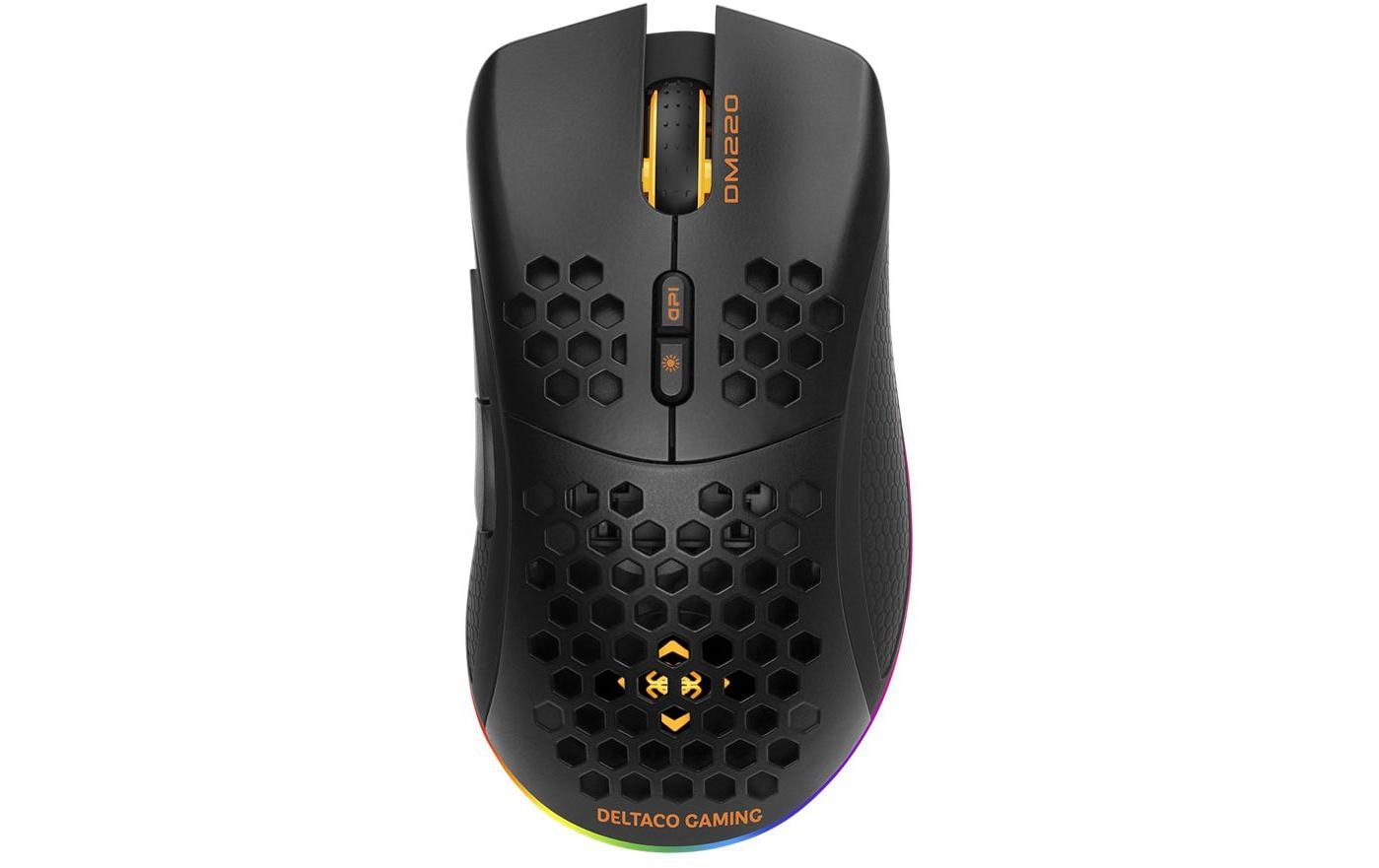 Deltaco Gaming DM220 – Gaming-Maus – Kabellos (Bluetooth/2,4 GHz), RGB-Beleuchtung, rechts, Schwarz
