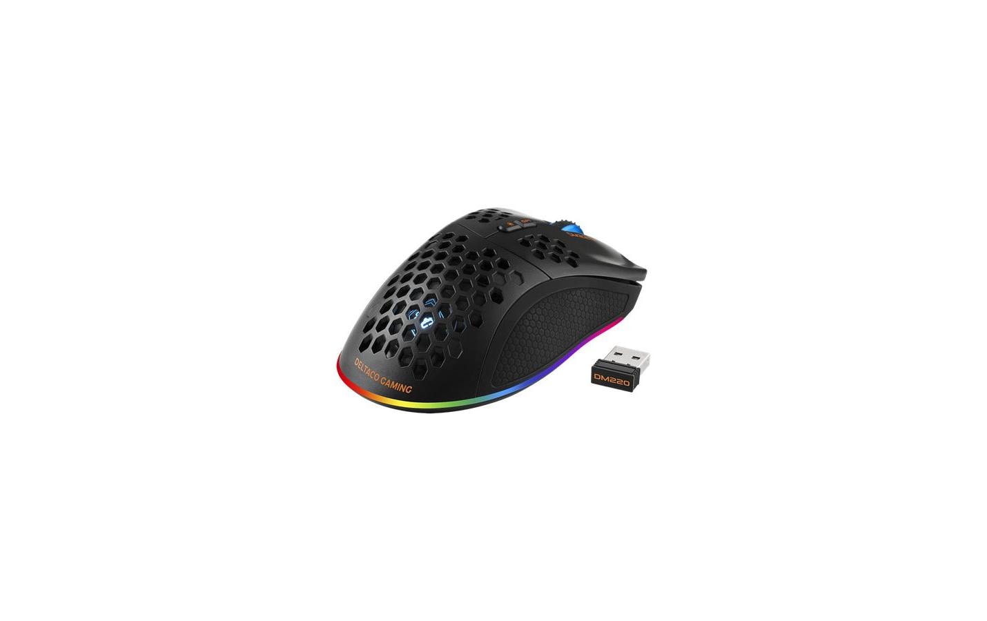 Deltaco Gaming DM220 – Gaming-Maus – Kabellos (Bluetooth/2,4 GHz), RGB-Beleuchtung, rechts, Schwarz