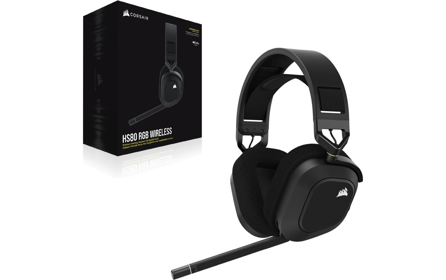 Corsair HS80 RGB – Wireless Gaming-Headset – USB-A, Surround-Sound, RGB – Schwarz – für PS5 – bis 20 h