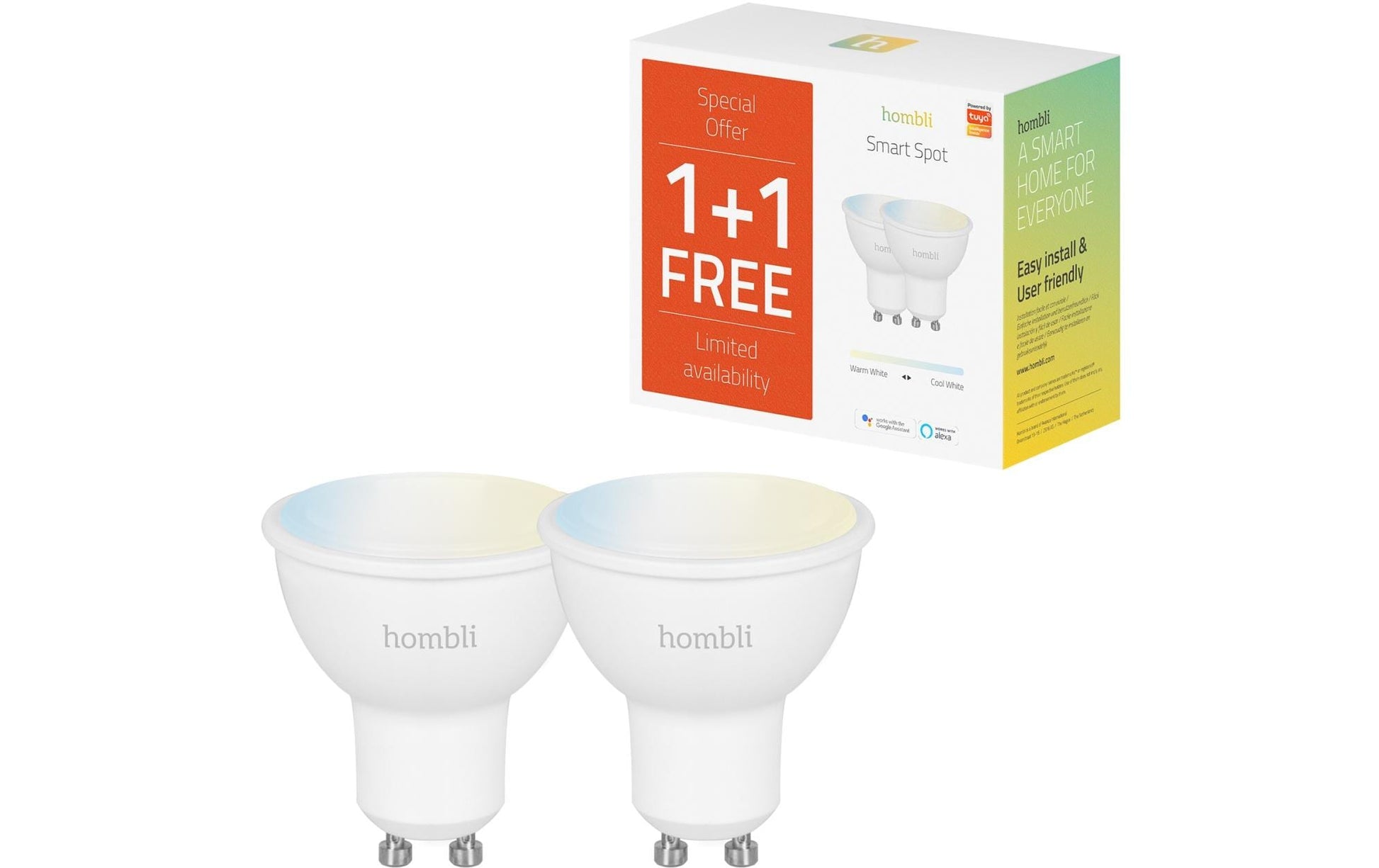 Hombli Smart-Leuchtmittel GU10 – 2700–6500 K, 350 lm, 4,5 W, WLAN – 2 Stk.